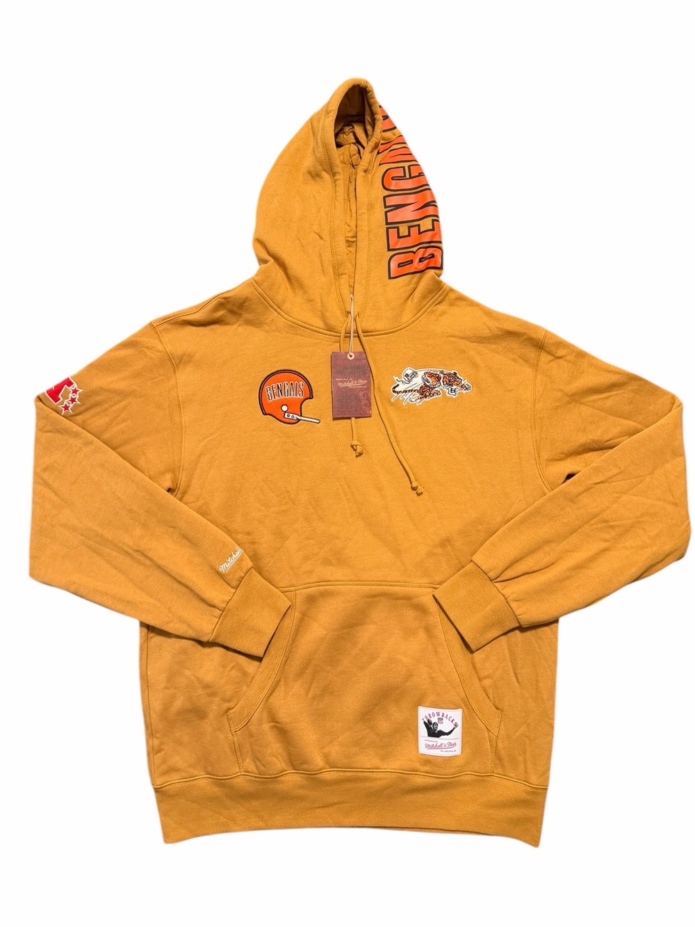 CINCINNATI BENGALS Mitchell & Ness DUSTED COLLECTION HOODIE NFL,Mustard Brown XL